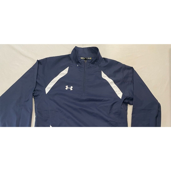 Under Armour SweatShirt Men S 1/4 Zip Pullover Mock Neck Blue White Striped - Picture 4 of 4